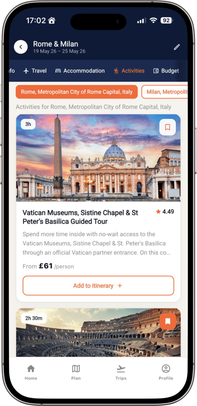 Trips Together app — activities