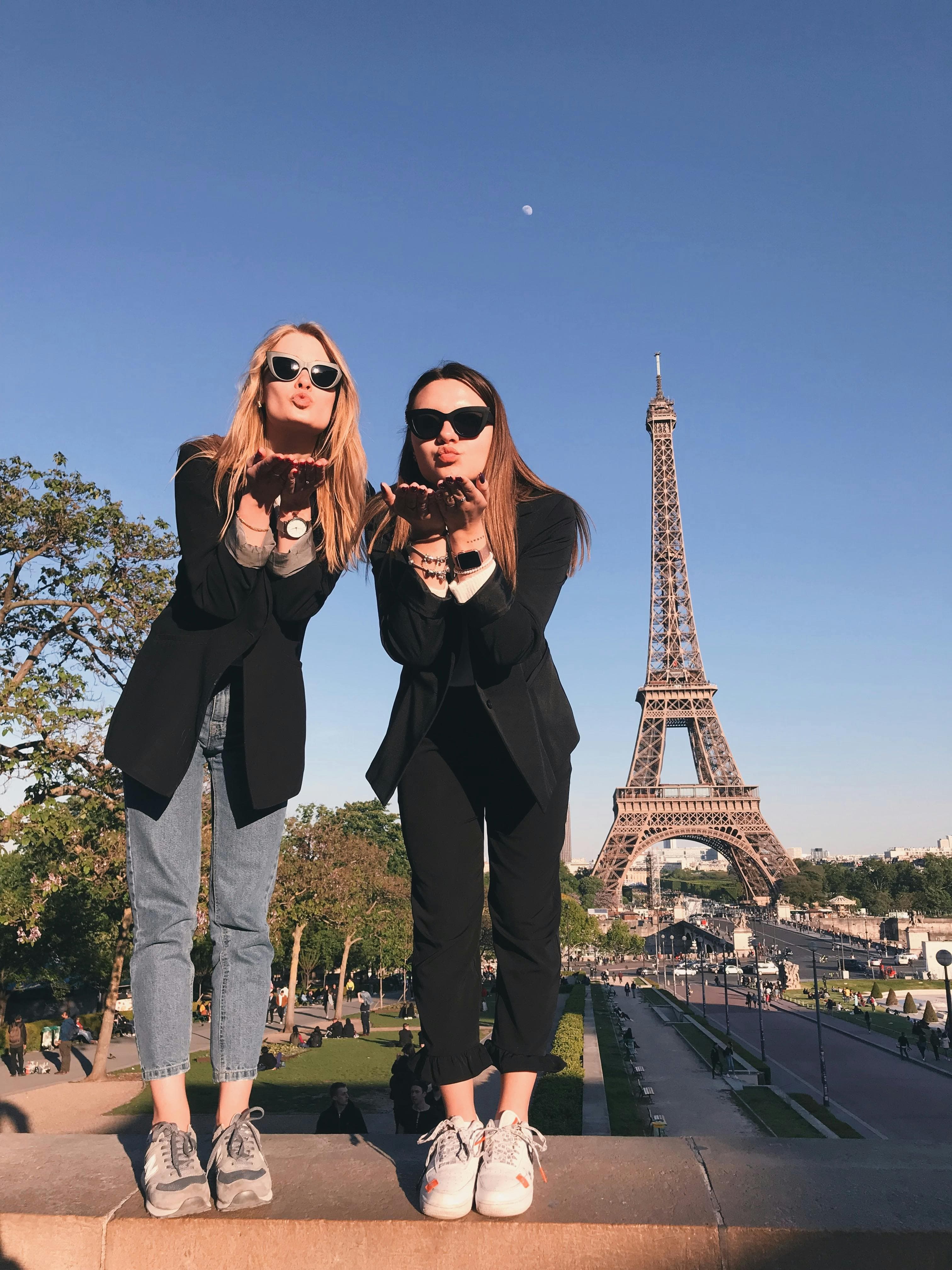 Friends laughing together abroad