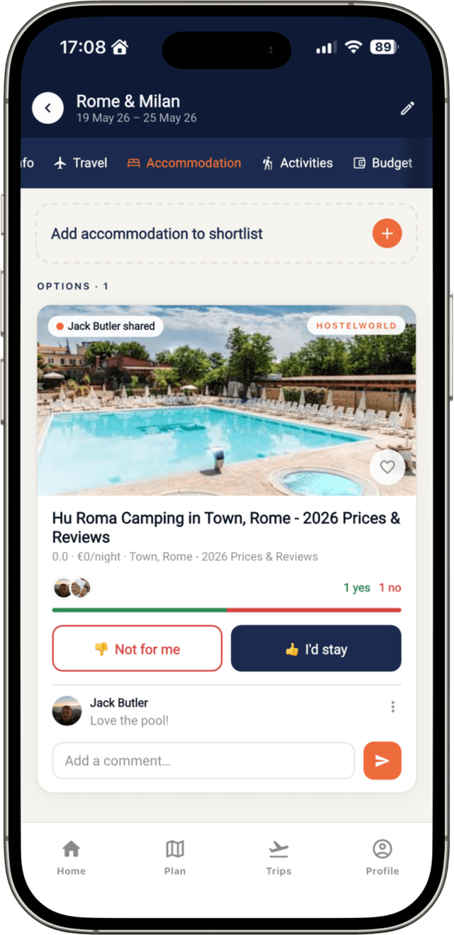 Trips Together app — stays
